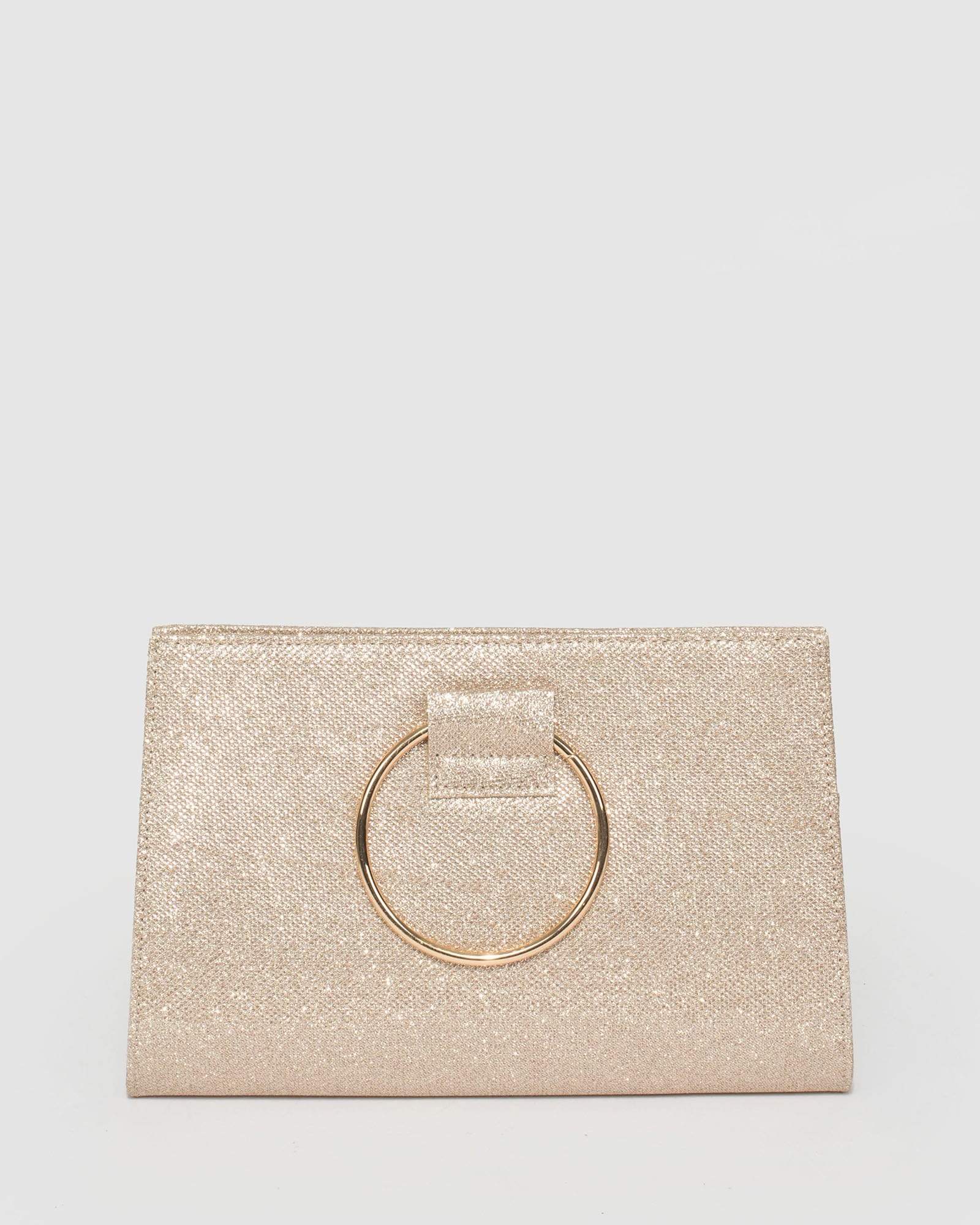 Gold Glitter Ring Clutch Bag