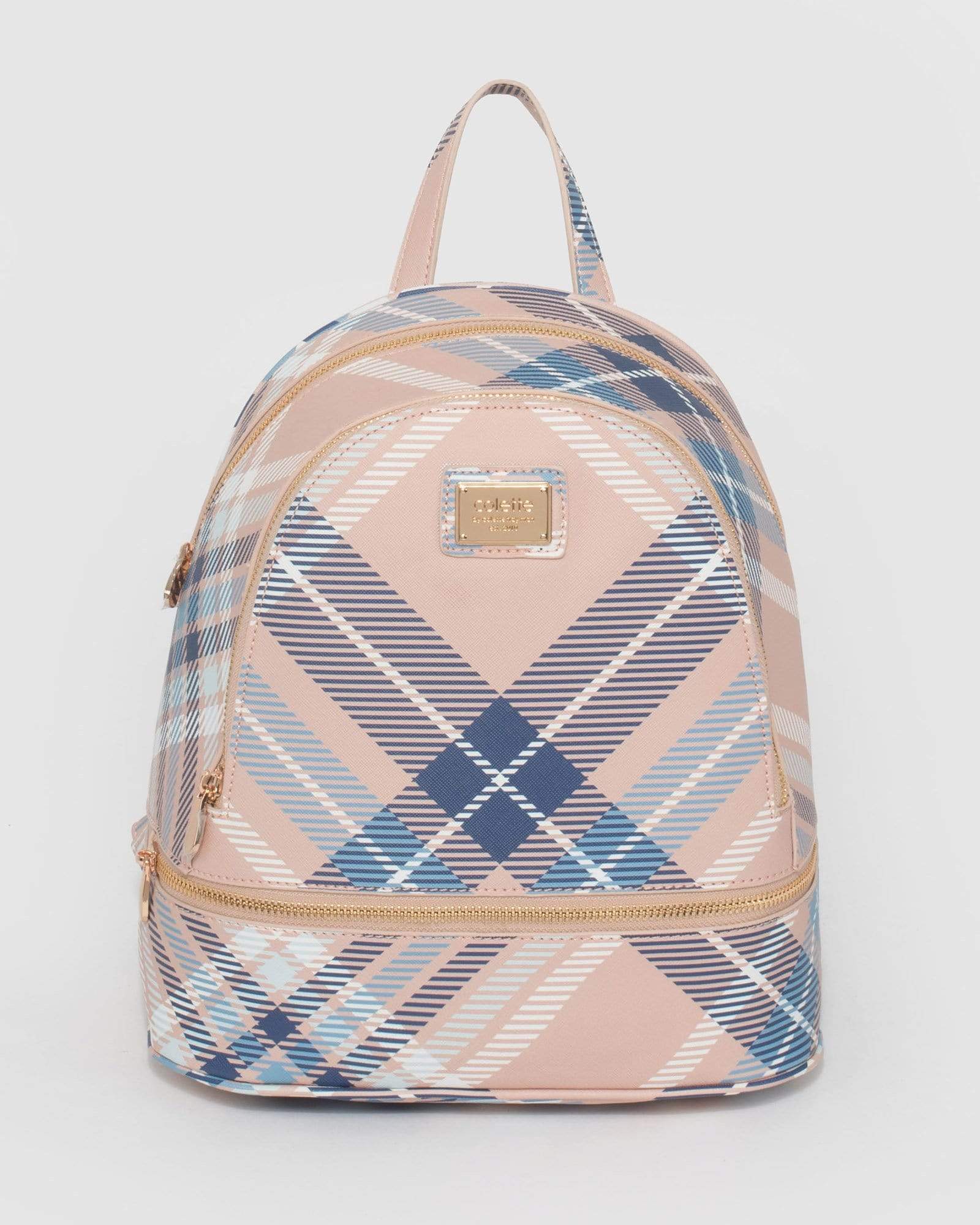 Pink And Blue Check Bridget Med Backpack