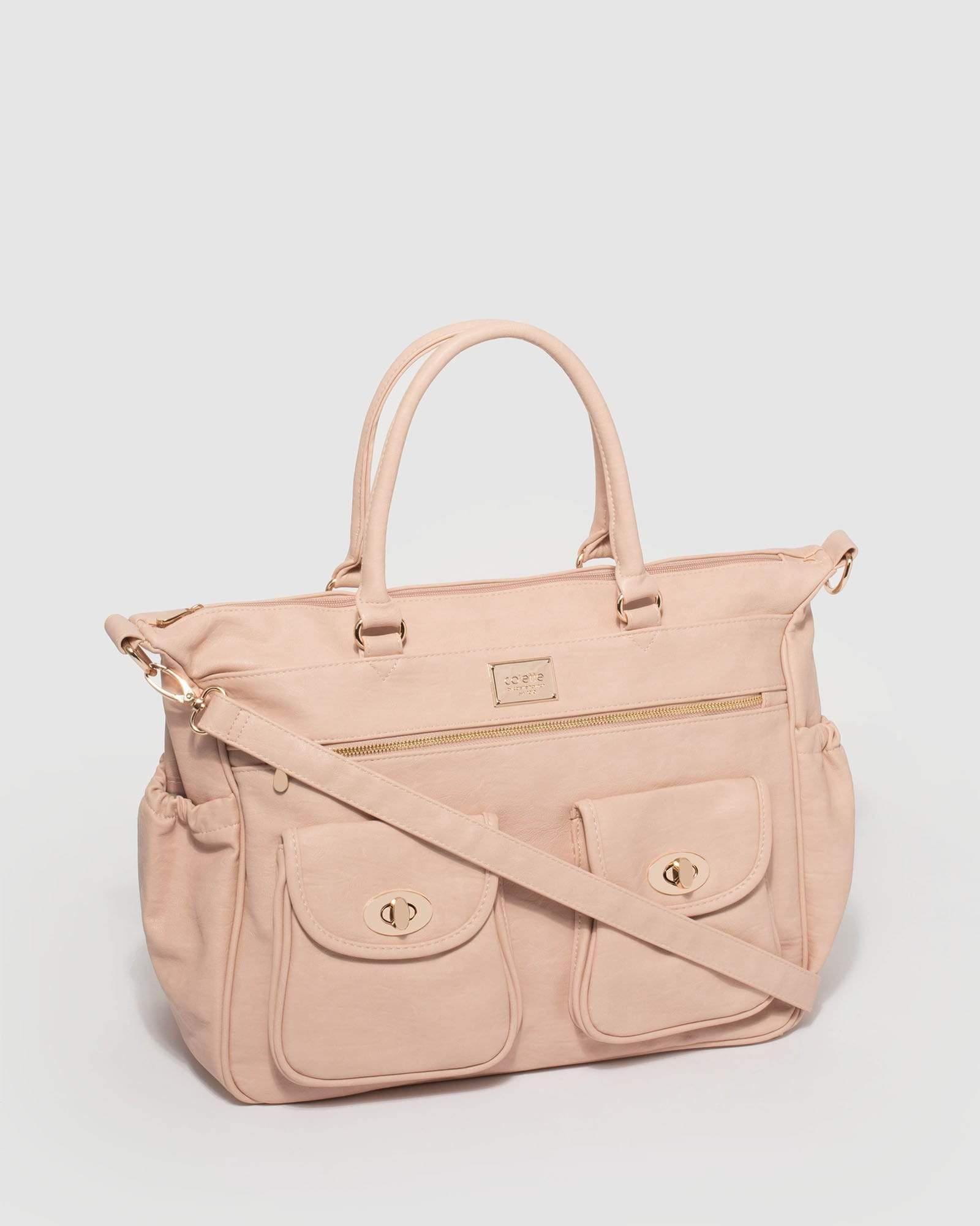 Pink Baby Travel Bag With Gold Hardware