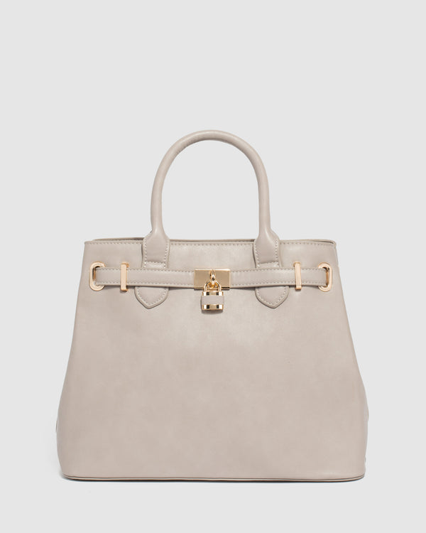 Taupe Mary-Beth Lock Tote Bag