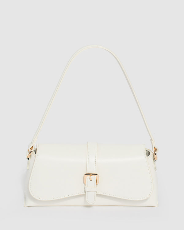 White Sasha Buckle Shoulder Bag