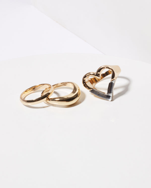 Gold 2 Tone Heart Ring Pack