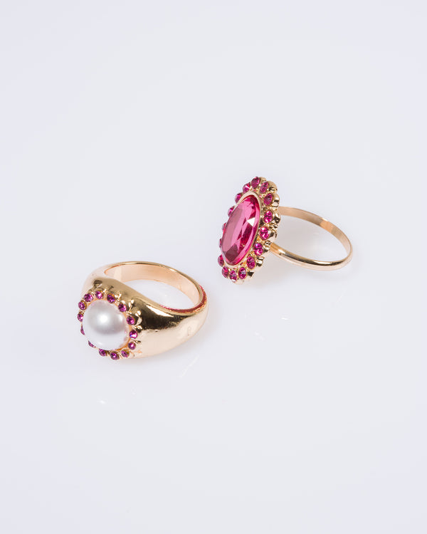 Pink Pearl Crystal Statement Ring Pack