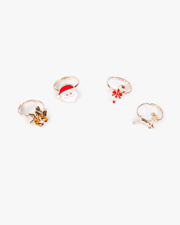 Multi Colour 4 Pack Christmas Icon Rings