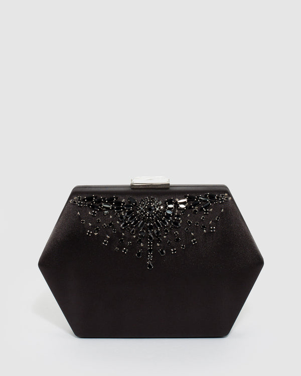 Black Evelyn Crystal Clutch Bag