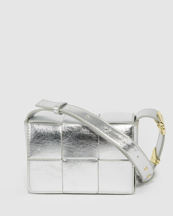 Silver Elena Weave Crossbody Bag