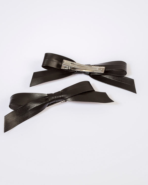 Colette by Colette Hayman Black 2 Pack Leather Look Bow Hair Clip