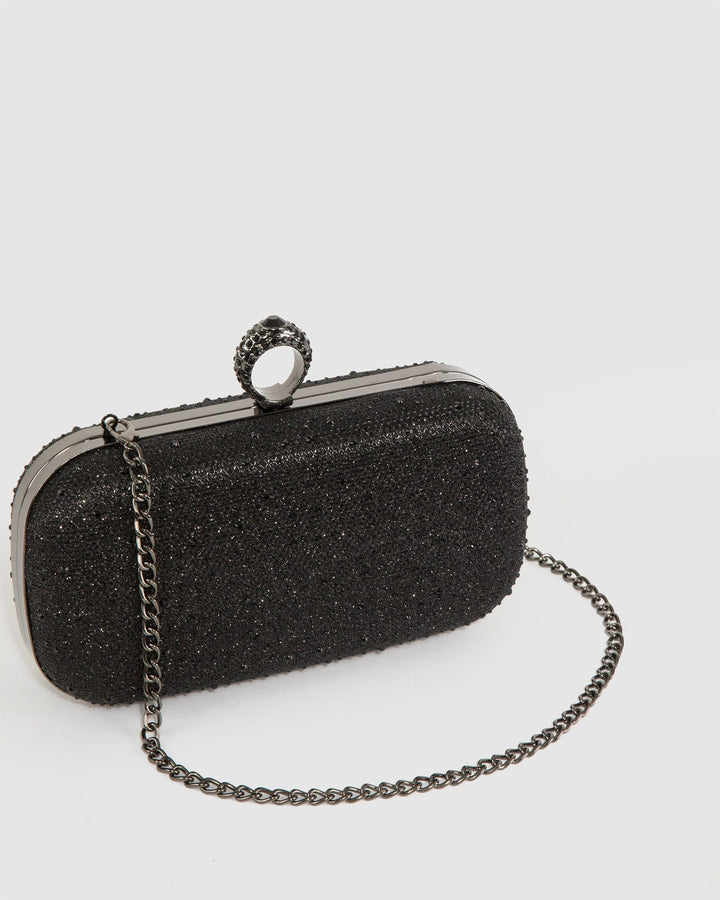 Colette by Colette Hayman Black Becca Loop Handle Hardcase Clutch Bag