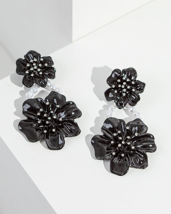 Colette by Colette Hayman Black Crystal And Pearl Flower Earrings