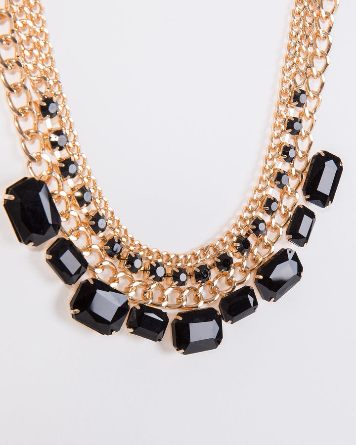 Colette by Colette Hayman Black Crystal Embellished Statement Chain Necklace