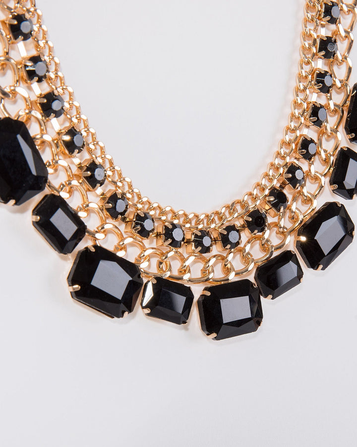 Colette by Colette Hayman Black Crystal Embellished Statement Chain Necklace