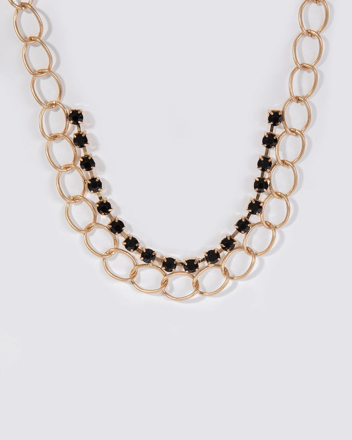 Colette by Colette Hayman Black Crystal Lined Chain Link Necklace