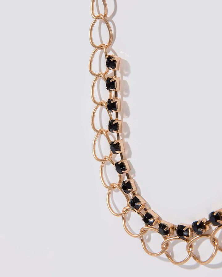 Colette by Colette Hayman Black Crystal Lined Chain Link Necklace