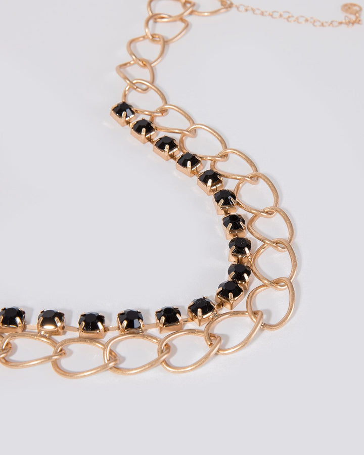 Colette by Colette Hayman Black Crystal Lined Chain Link Necklace