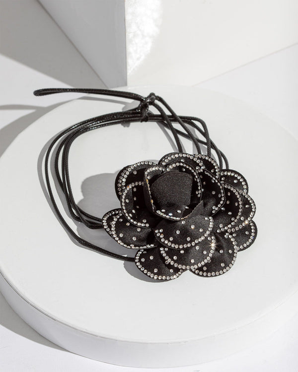 Colette by Colette Hayman Black Diamonte Rose Choker Necklace