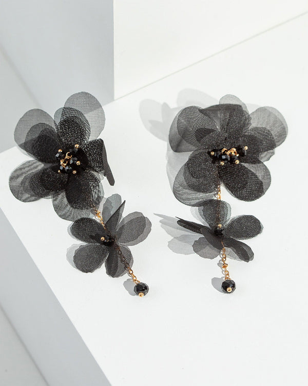 Colette by Colette Hayman Black Fabric Flower Statement Earrings