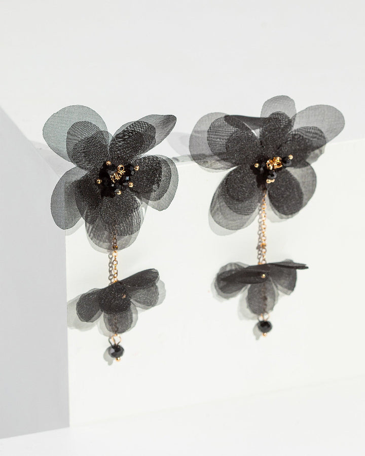 Colette by Colette Hayman Black Fabric Flower Statement Earrings