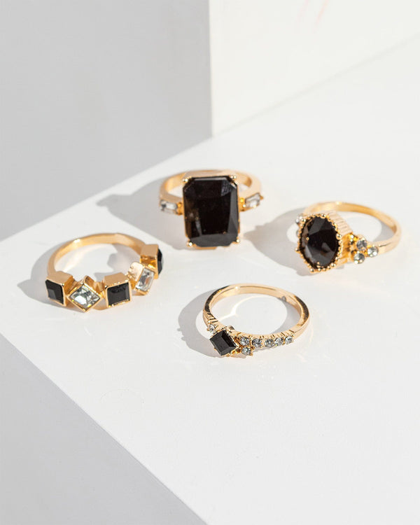 Colette by Colette Hayman Black Geo Crystal Ring Pack