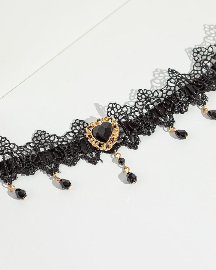 Colette by Colette Hayman Black Lace Heart Choker Necklace