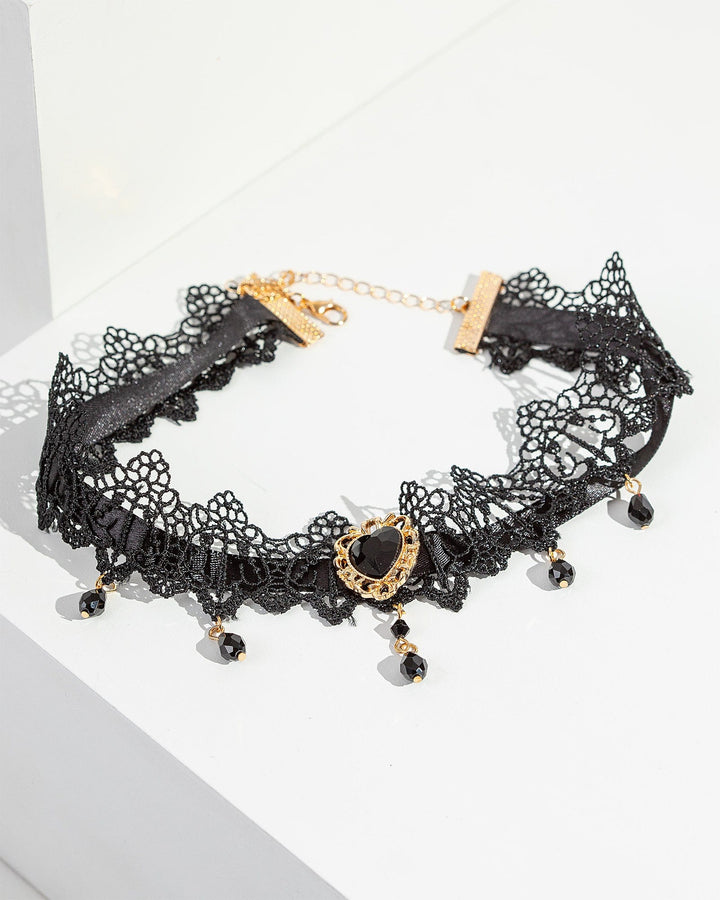 Colette by Colette Hayman Black Lace Heart Choker Necklace