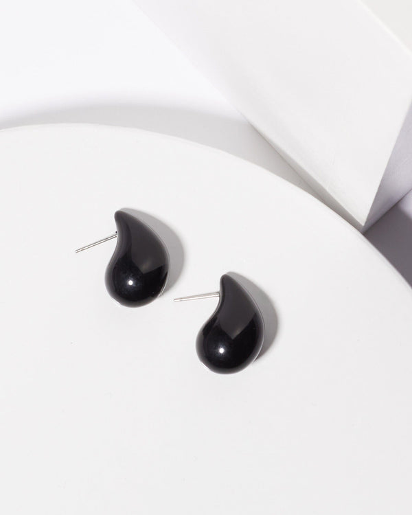 Colette by Colette Hayman Black Liquid Tear Drops Stud Earrings