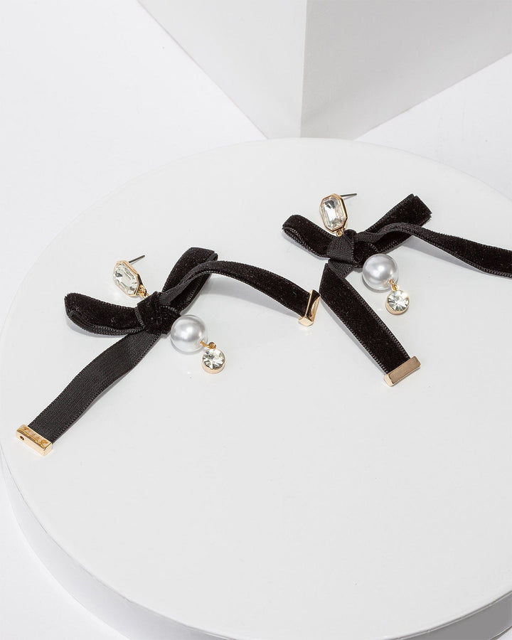 Colette by Colette Hayman Black Velvet Bow Statement Earrings