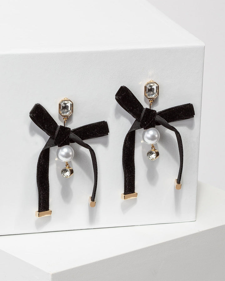 Colette by Colette Hayman Black Velvet Bow Statement Earrings