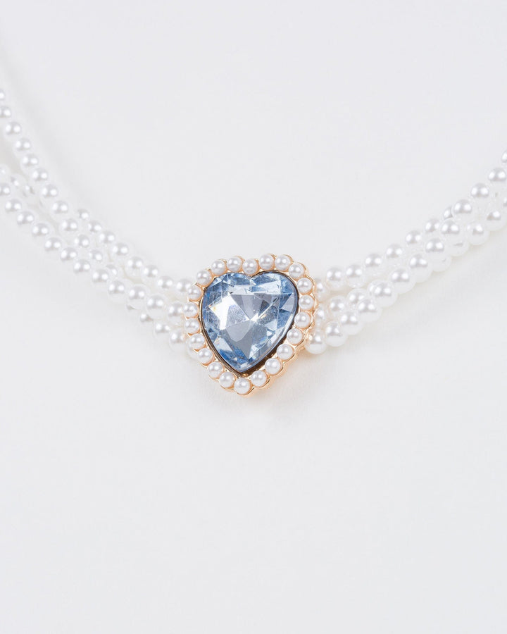 Colette by Colette Hayman Blue Crystal And Pearl Heart Choker Necklace