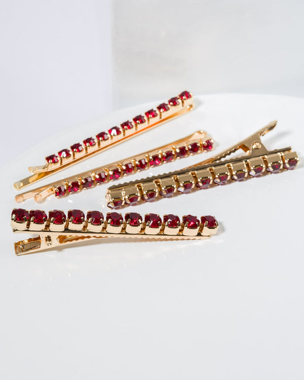 Colette by Colette Hayman Burgundy 4 Pack Round Crystal Hair Slide