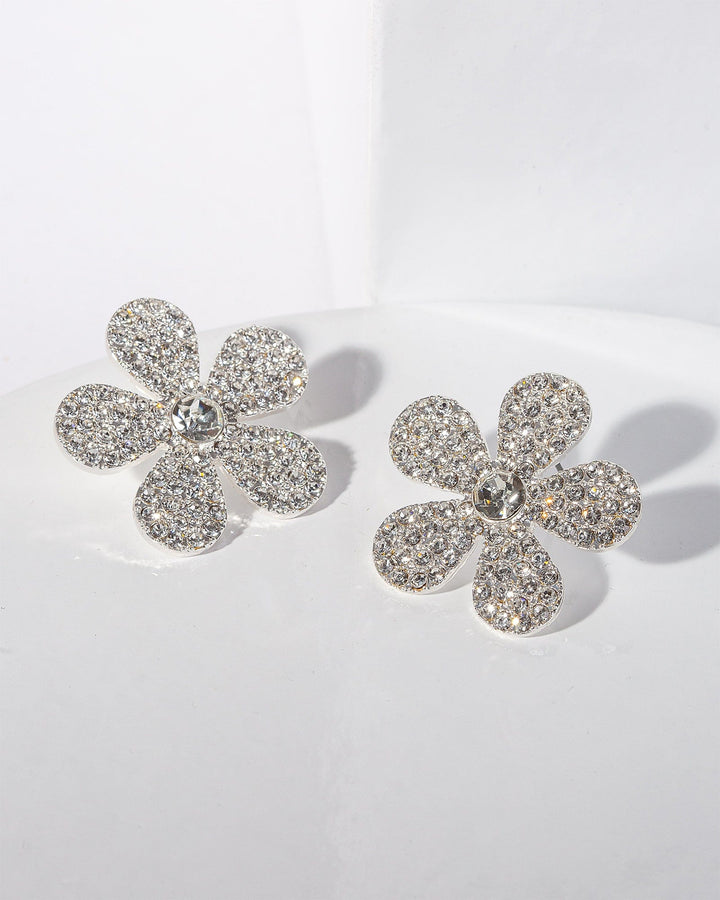 Colette by Colette Hayman Crystal Pave Flower Statement Stud Earrings