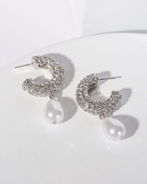 Colette by Colette Hayman Crystal Pave Hoop Pearl Earrings