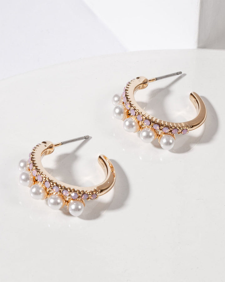 Colette by Colette Hayman Double Row Crystal And Pearl Hoop Eearrings