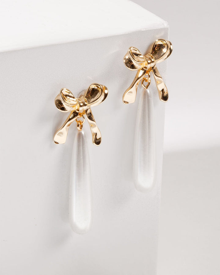 Colette by Colette Hayman Gold Bow And Long Pearl Drop Earrings