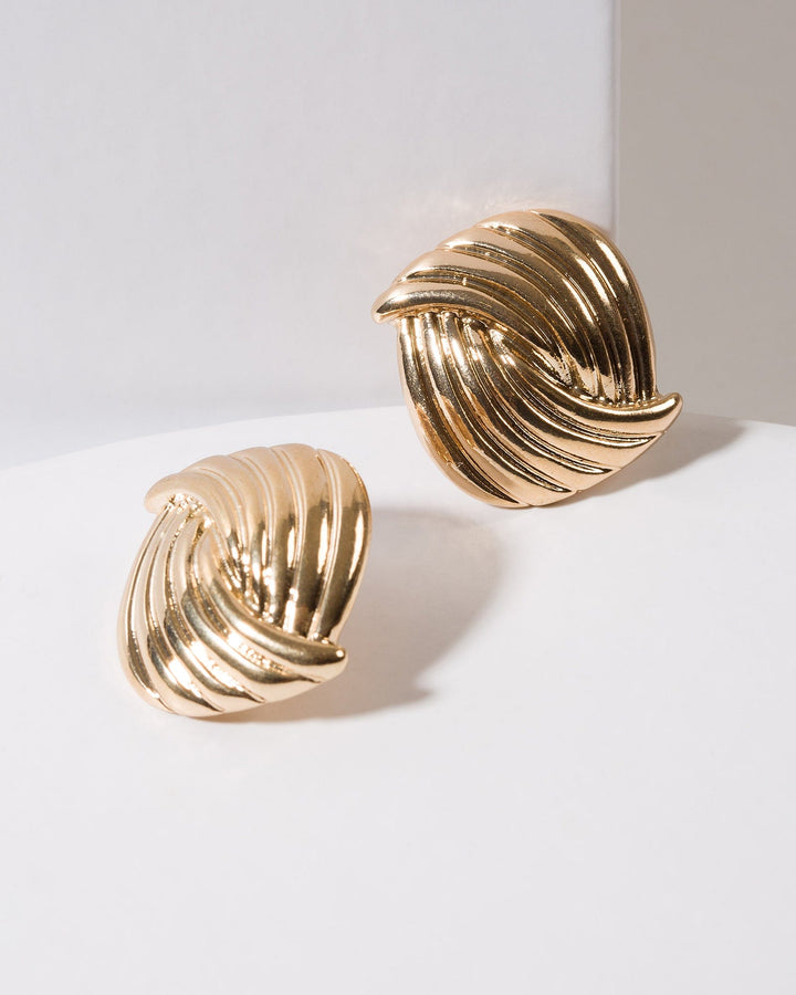 Colette by Colette Hayman Gold Lined Overlap Large Stud Earrings