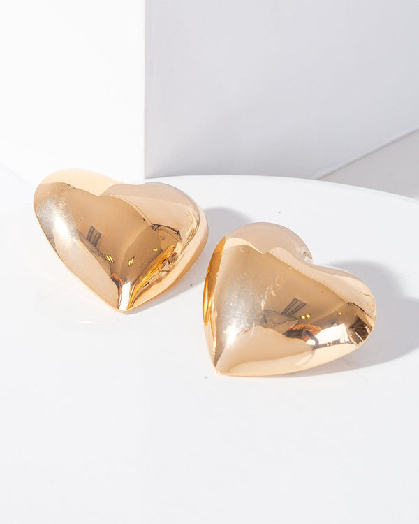 Colette by Colette Hayman Gold Puffy Heart Oversize Stud Earrings