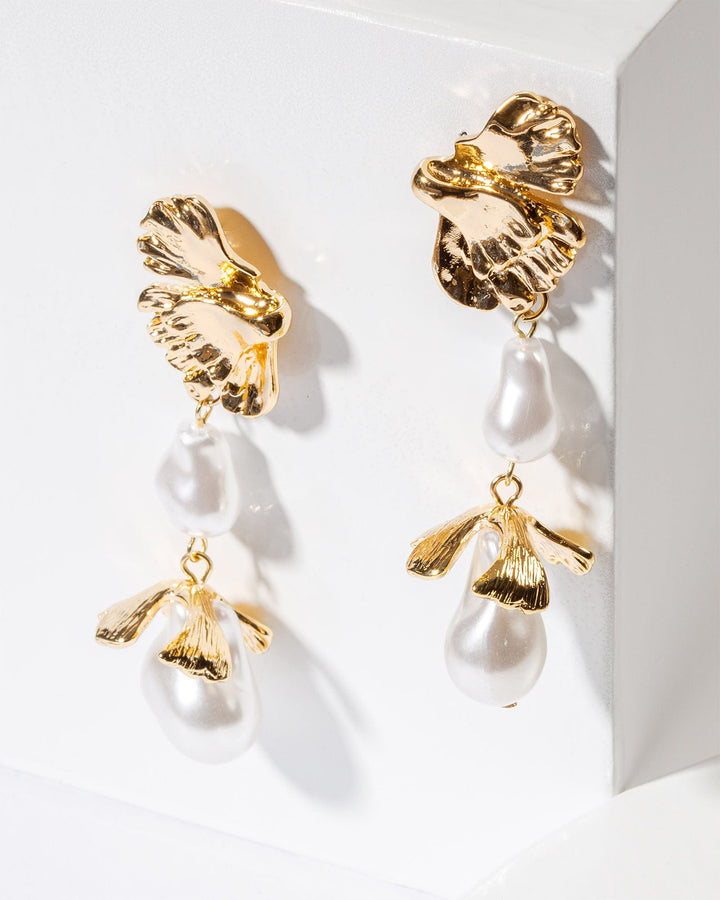 Colette by Colette Hayman Gold Textured Metal And Pearl Drop Earrings