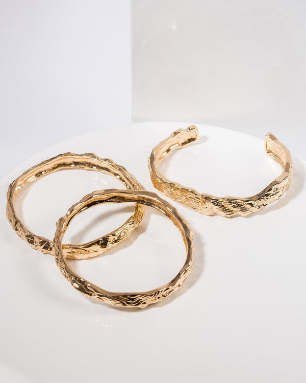 Colette by Colette Hayman Gold Textured Metal Cuff Bracelet Pack