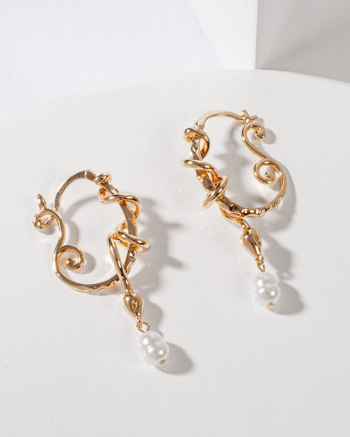 Colette by Colette Hayman Gold Twisted Detailing Hoop Drop Earrings