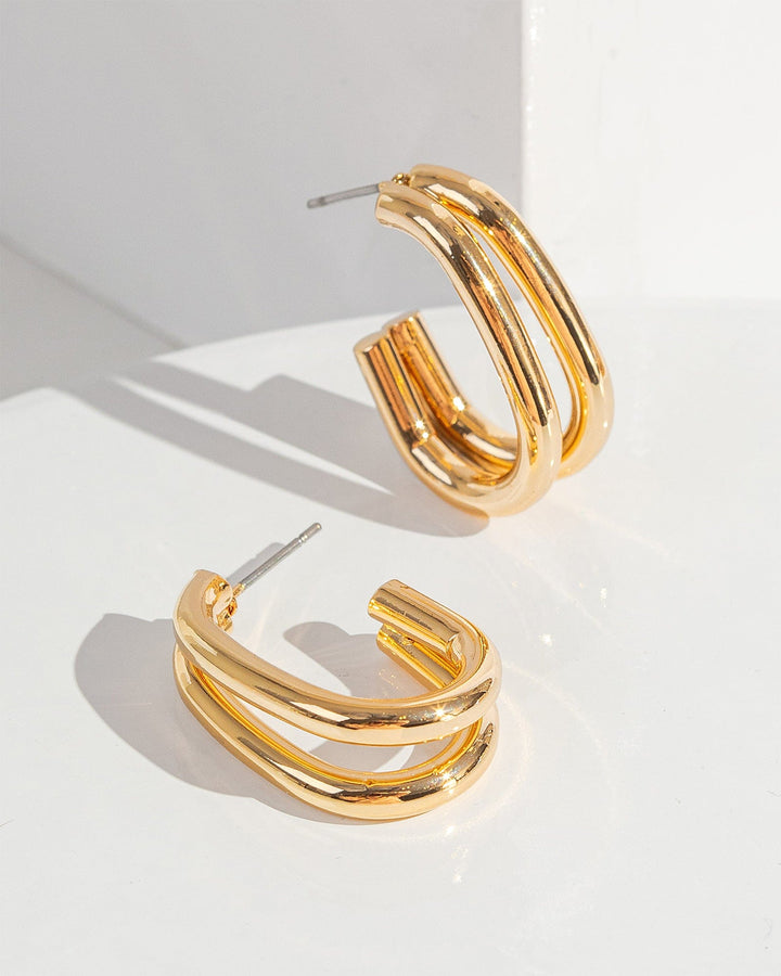 Colette by Colette Hayman Gold Two Row Oval Hoop Earrings