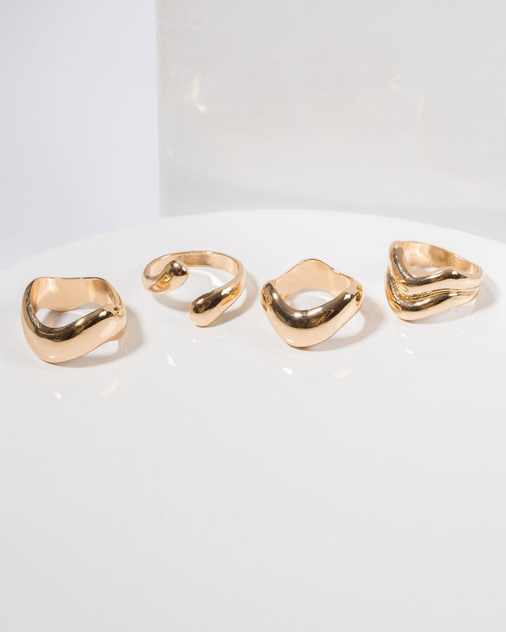 Colette by Colette Hayman Gold Wavy Chunky Ring Pack