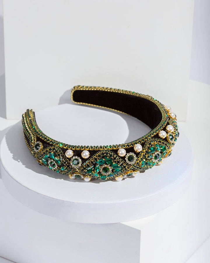 Colette by Colette Hayman Green Crystal And Pearl Headband