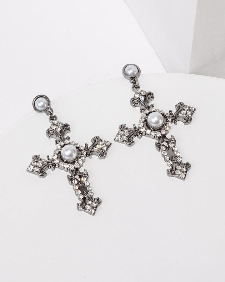 Colette by Colette Hayman Grey Pearl Cross Earrings