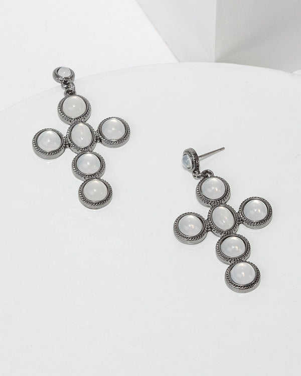 Colette by Colette Hayman Grey Pearlescent Cross Earrings