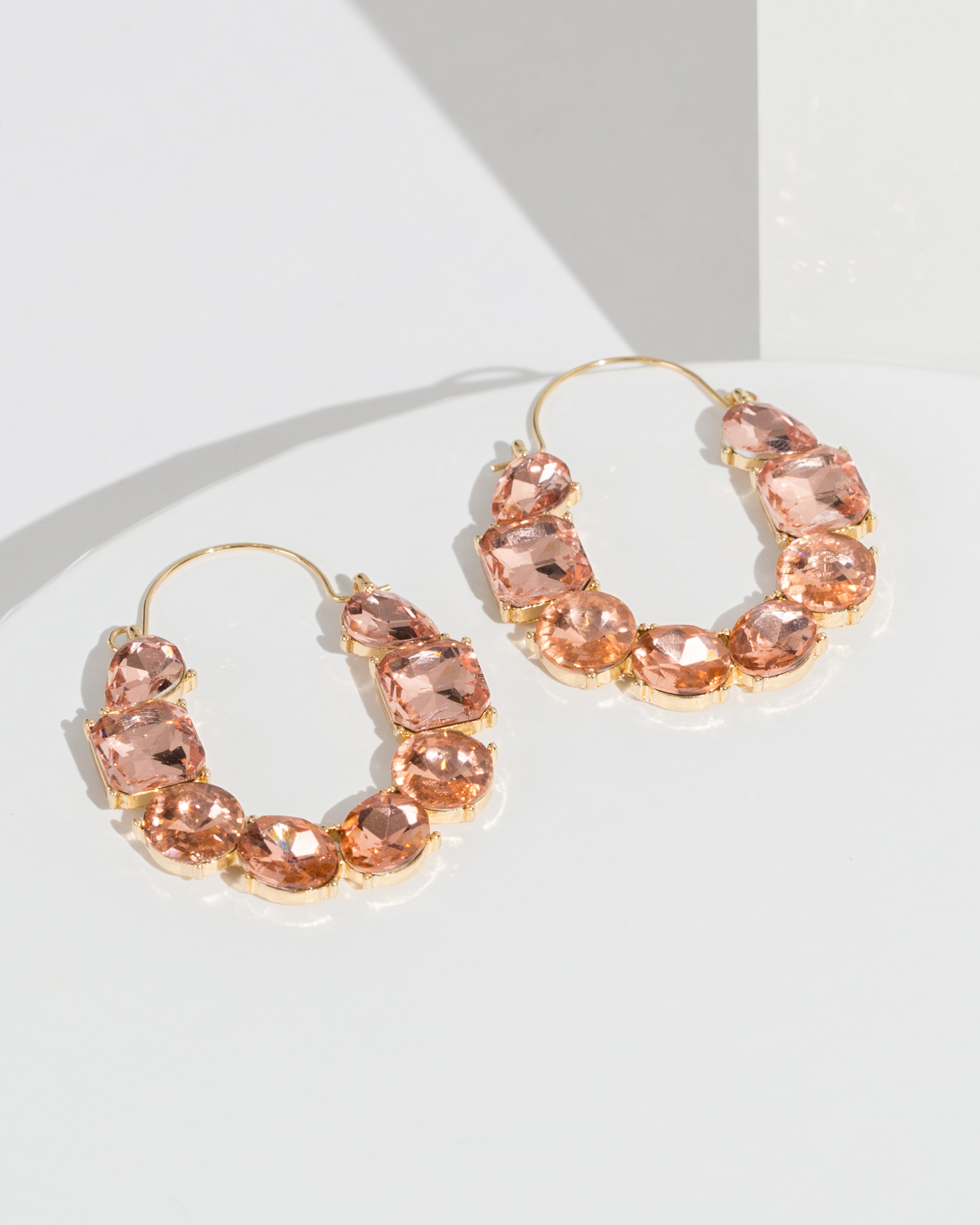 Pink stone sales hoop earrings