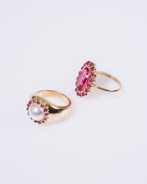 Colette by Colette Hayman Pink Pearl Crystal Statement Ring Pack