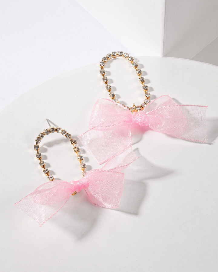 Colette by Colette Hayman Pink Ribbon Bow And Round Crystal Drop Earrings