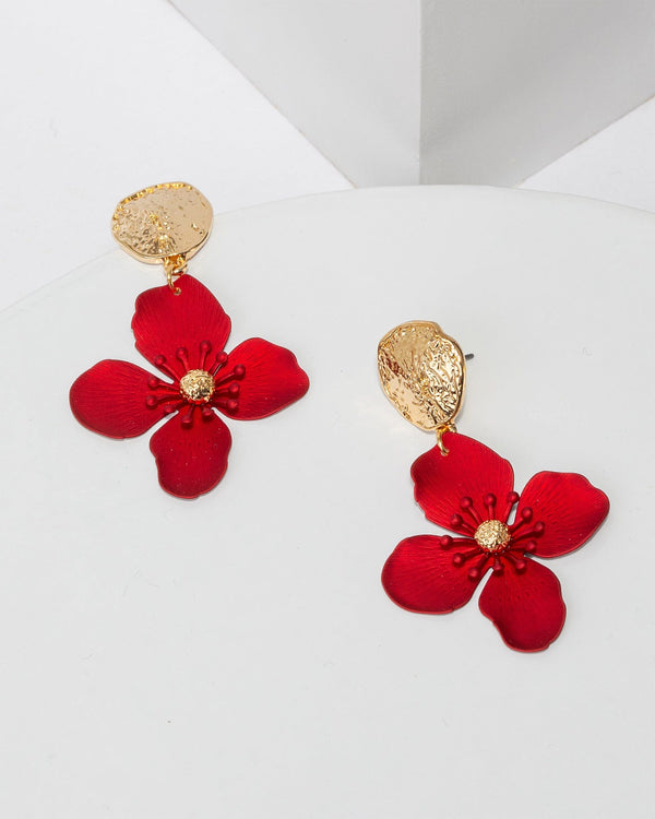 Colette by Colette Hayman Red Coated Statement Flower Earrings