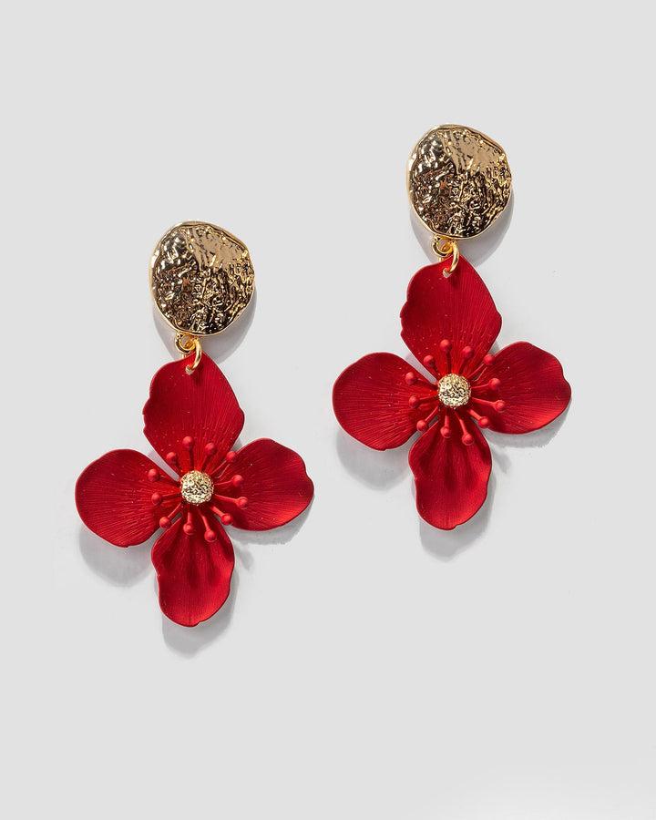 Colette by Colette Hayman Red Coated Statement Flower Earrings