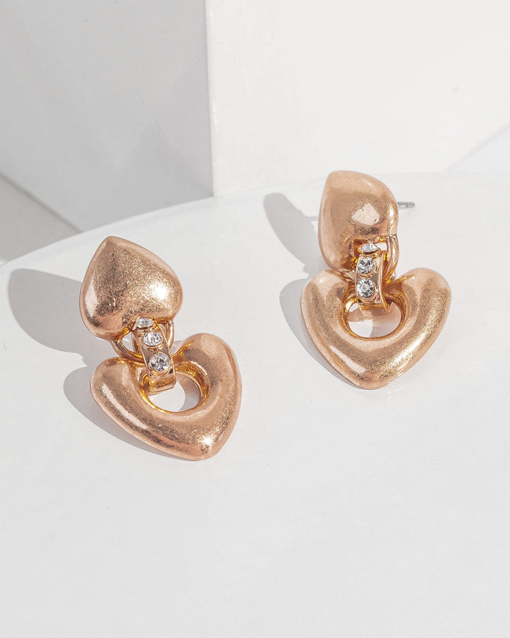 Colette by Colette Hayman Rose Gold Brushed Metal Heart Earrings