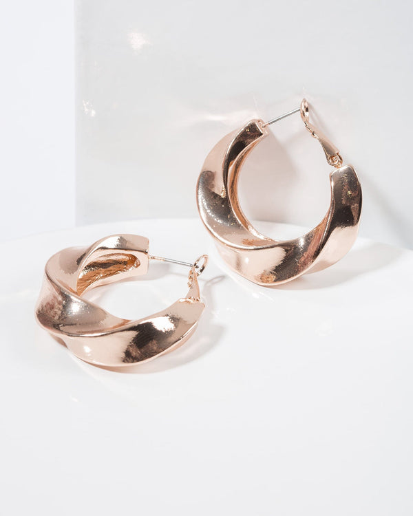 Colette by Colette Hayman Rose Gold Chunky Twisty Hoop Earrings